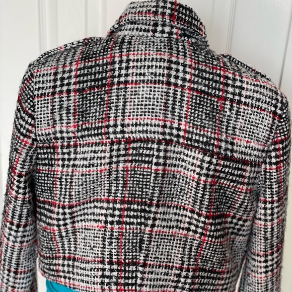 Brand new Charlotte russe Red black and white plaid bomber jacket, size S - Picture 6 of 7